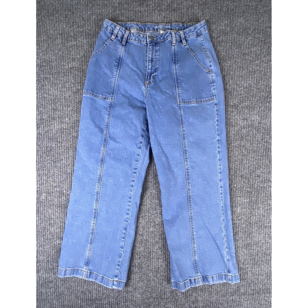 ON.34TH Wide Leg Jeans Women 16 Blue Seam Detail High Rise Denim Casual